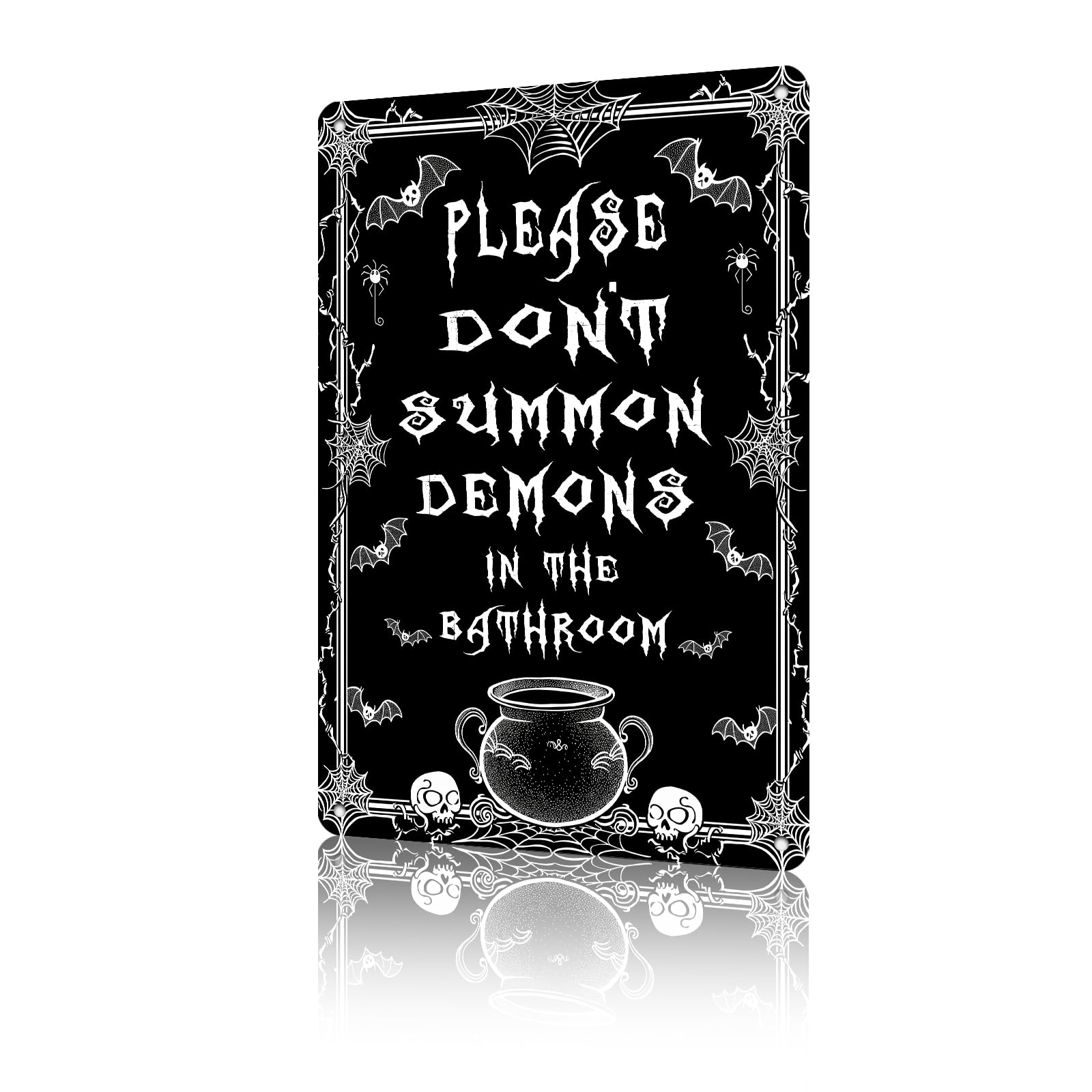 Anceky Funny Signs Please Don't Summon Demons In The Bathroom Metal Tin Sign Retro Wall Decor for Living Room Bedroom Yard Outdoor Home 12×8 Inch