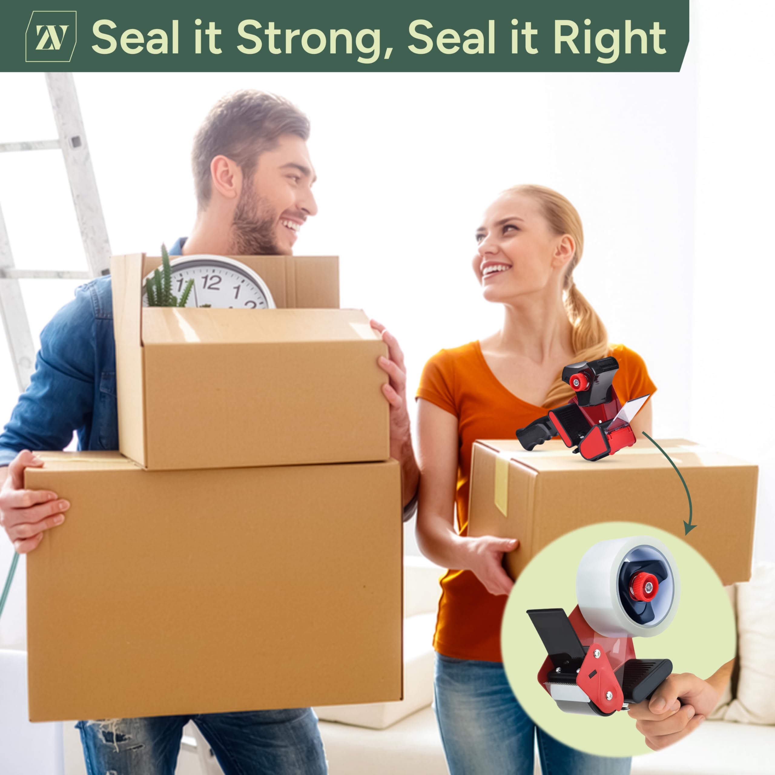 Zuvo Heavy Duty Tape Gun and Dispenser with 6 Clear Packaging Tapes Clear Packaging Tape 44mm X 66m — view 3