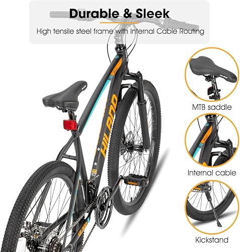 Miniatura 2 de HILAND - Bicicleta de montaña para hombre y mujer, bicicleta de montaña de 26 pulgadas y 21 velocidades con freno de disco dual, horquilla de