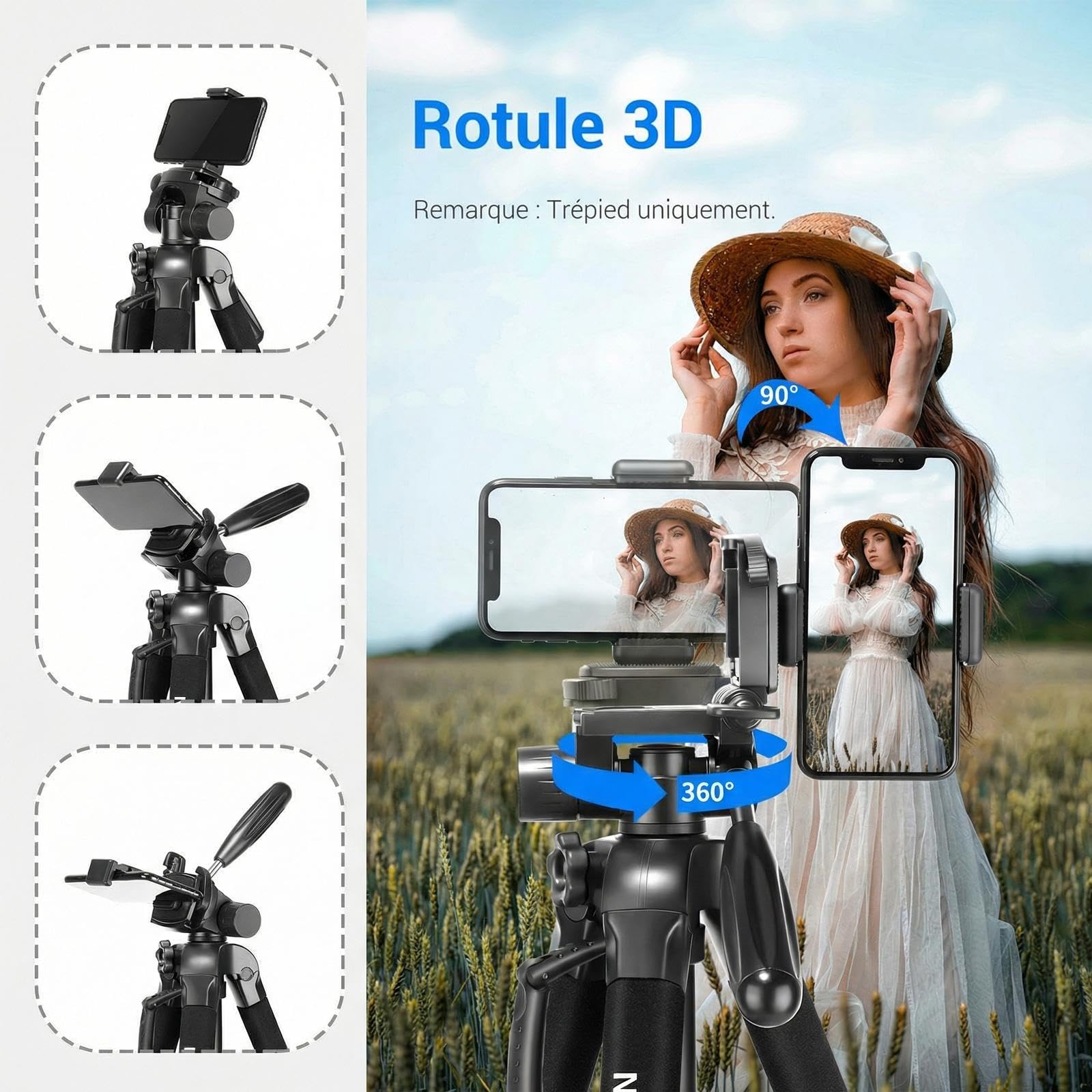 NEEWER 2 en 1 Trépied et Monopode pour Appareil Photo, trépied Voyage Portable en Alliage d'aluminium de 177cm avec tête panoramique pivotante 3 Directions, Compatible avec Canon, Nikon, Sony,SAB264