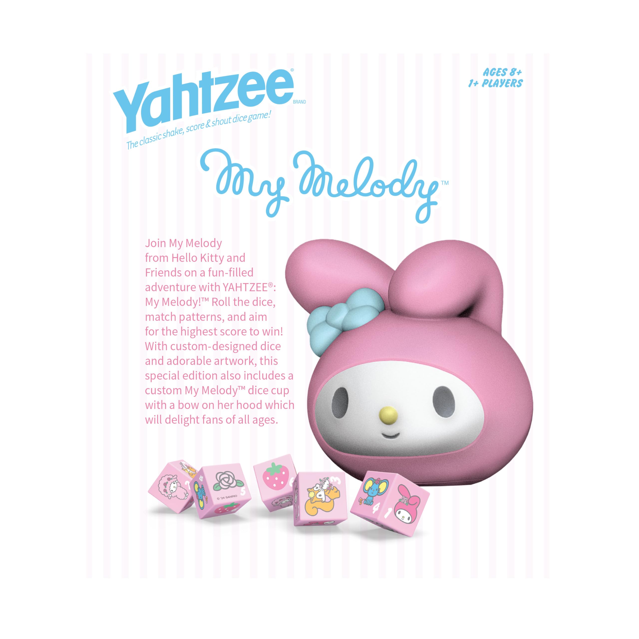 Yahtzee: My Melody Dice Game, Collectible Hello Kitty & Friends Dice Cup Featuring Adorable Artwork, Classic Game Based on Hello Kitty & Friends Favorite, Officially Licensed Sanrio Game & Merchandise