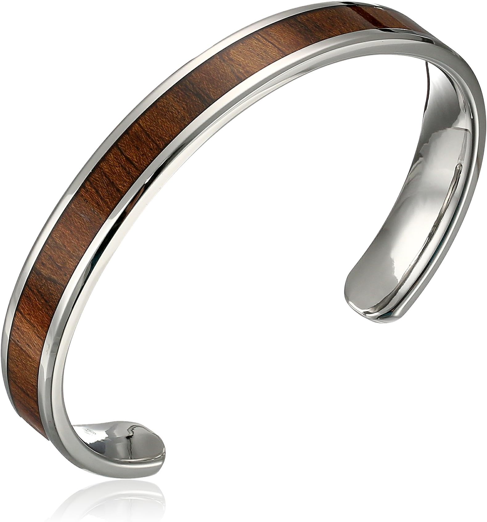 Amazon Collection Men's Stainless Steel Wood Inlay Cuff Bracelet