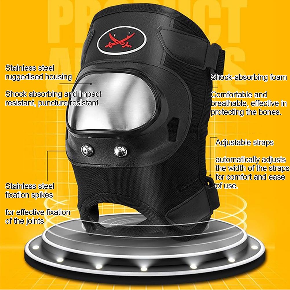 Ginocchiere Gomitiere Motociclistiche 4 PCS, Guscio in Acciaio Inox Resistenti agli Urti e Schiuma Eva Ammortizzante Ginocchiera per Snowboard, Motocross, Mountain Bike