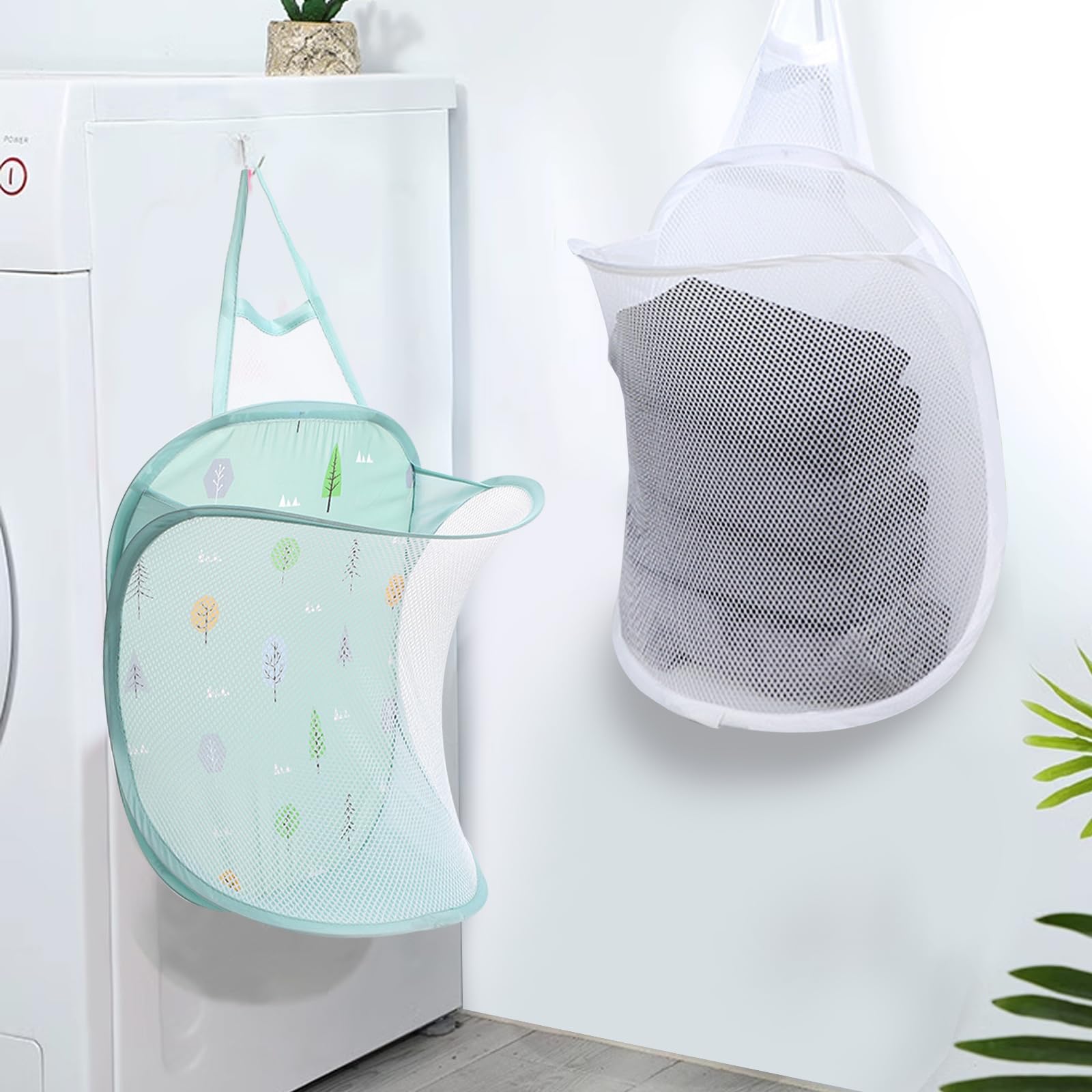 Baby Wäschekorb kinderzimmer klein, 2-Pack wäschekorb kinder klein Mesh pop up wäschekorb kinder Hängende Wäsche Hamper für Kinderkrippe, Spielzeug, Wäscheaufbewahrung (Grün+Weiß) Küche, Haushalt & Wohnen
