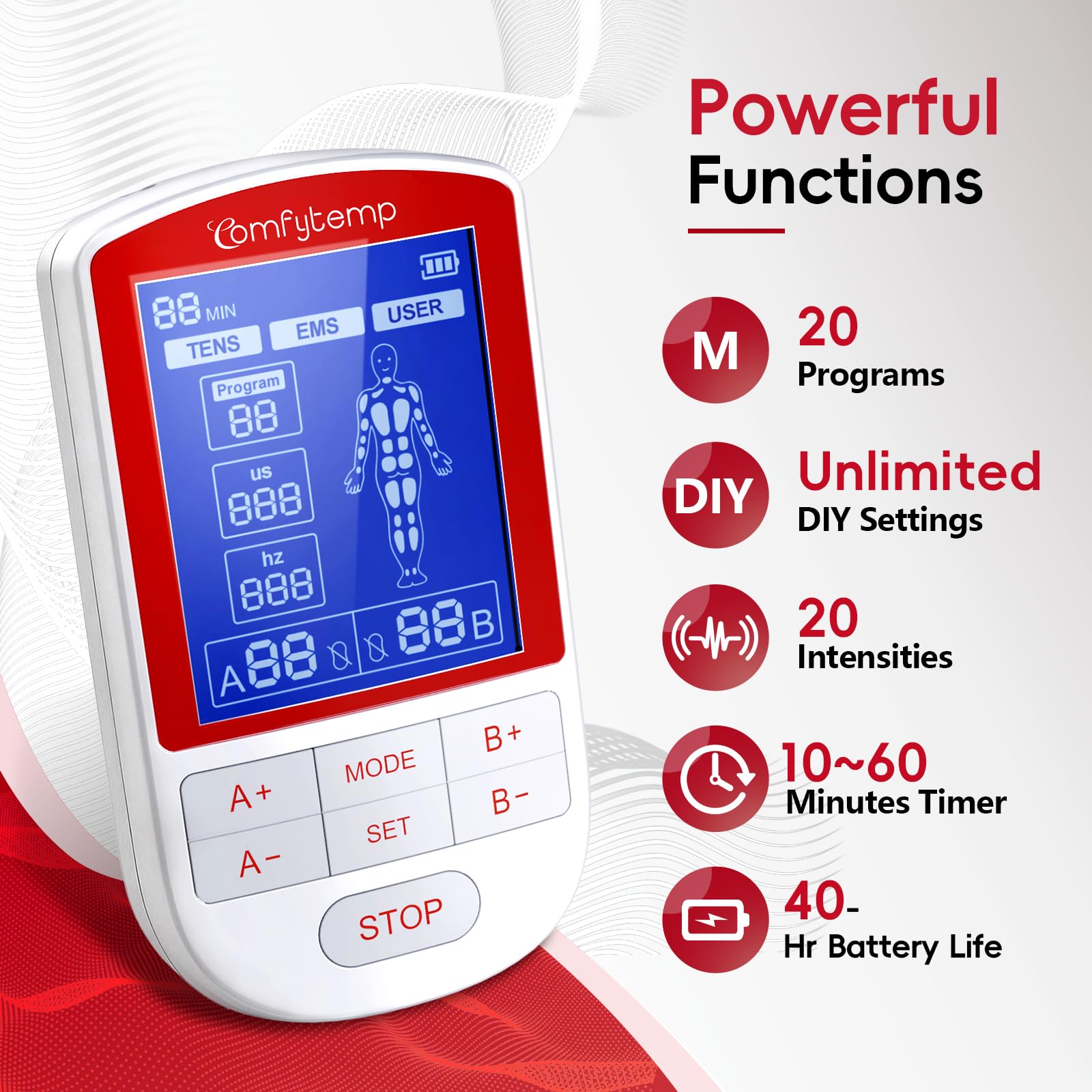 Comfytemp 3-in-1 TENS Unit with Large Back Pad, Pain Relief & EMS&User Mode — Amazon image 6