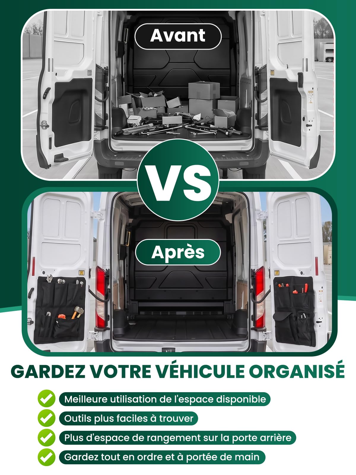 Lot de 2 Organisateurs de Rangement Compatibles avec Ducato Boxer Relay X250 X290 Sacs de Hayon de Porte de Grange Accessoires de Camping de Voiture Sac à Outils Tissu Oxford