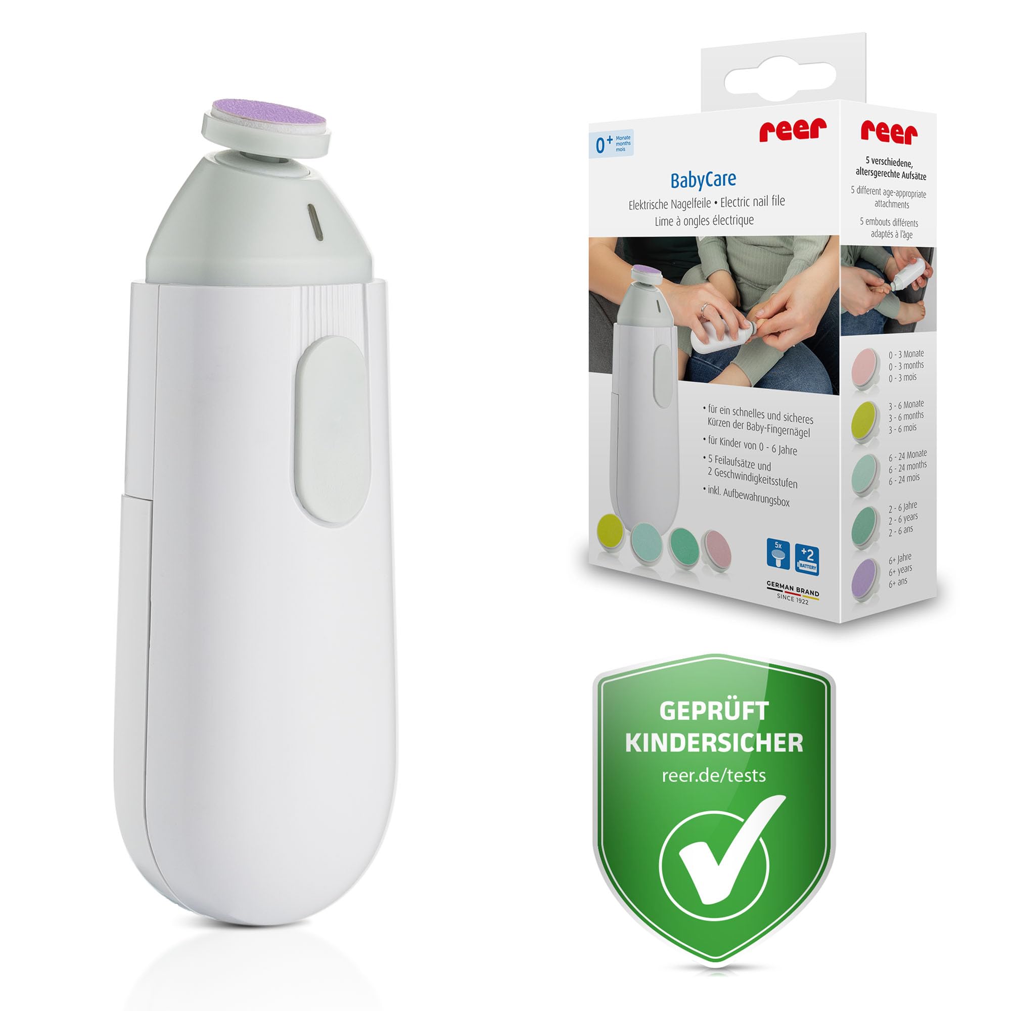 reer BabyCare elektrische Nagelfeile | Baby Nagelfeile für jede Altersstufe | Nagelpflegeset für Babys und Kleinkinder | Sanft zu Fingernägeln