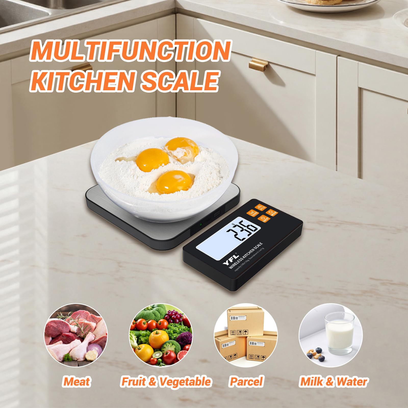YFL Báscula de cocina inalámbrica con pantalla remota, pesaje de precisión para cada necesidad