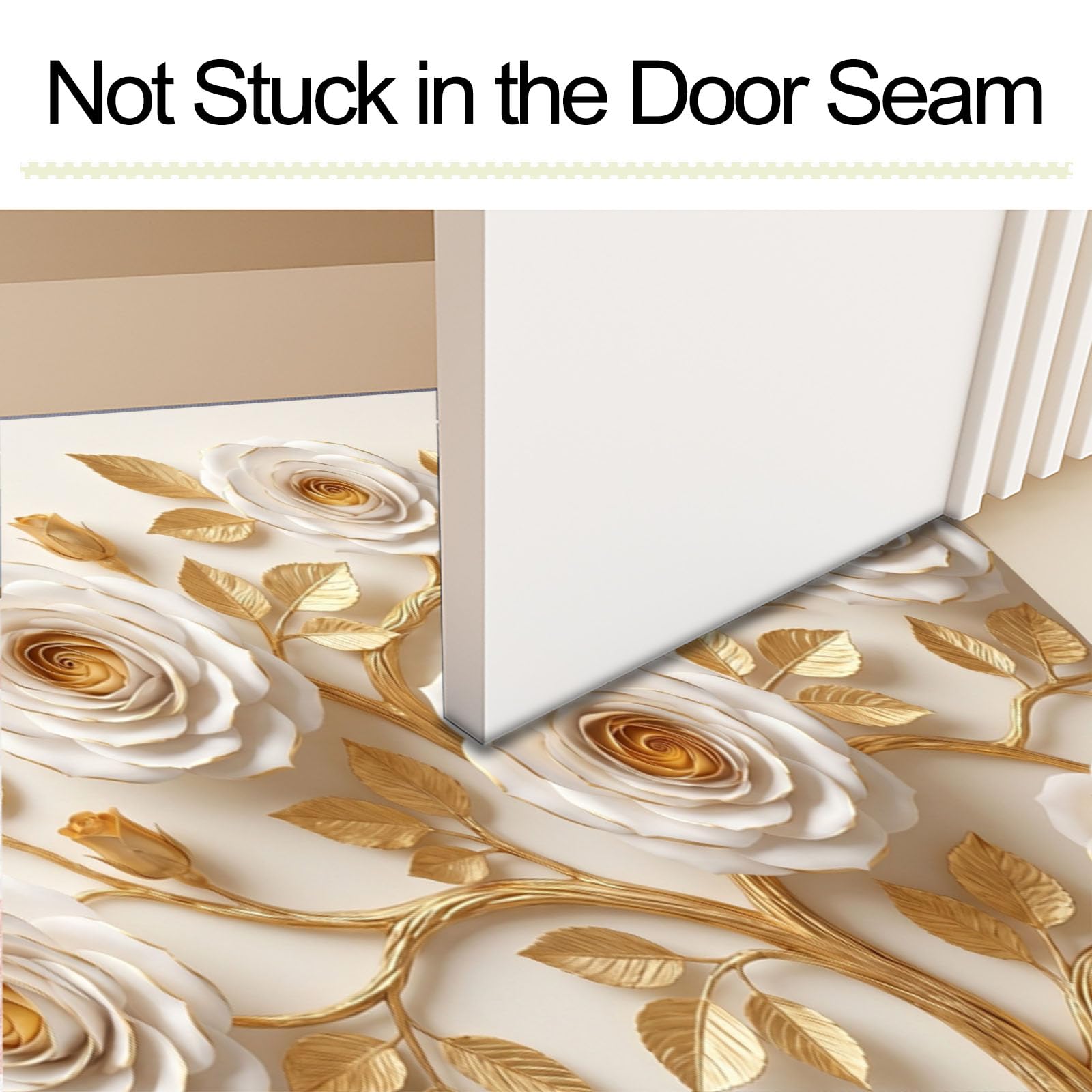 Zerbino Con Rilievo 3D Di Lusso Di Rami D'Albero Di Benvenuto, Tappeto Ingresso Antiscivolo Elegante Rosa Bianca Beige, Tappetino Lavabile Decorazione Per La Casa Per Portico Esterno, 60X90Cm