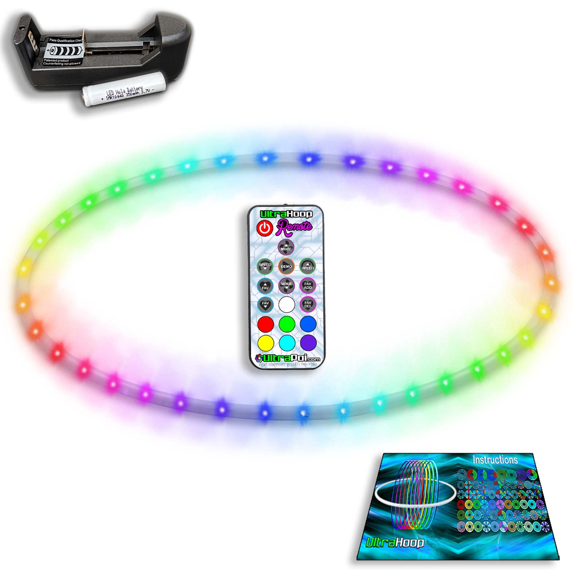UltraHoop Remote LED Hoop Fully Rechargeable and Collapsible - Smart Auto Color Changing and Strobing LED Lights - Light Up Hoola Hoops HDPE