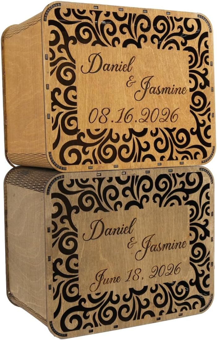 EMC Personalized Wood Card Box for Wedding & Engagement – Rustic Wedding Card Holder with Slot – Bridal Shower, Baby Shower & Birthday Decor