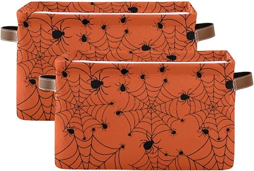 Miniatura 2 de ALAZA Caja de almacenamiento plegable de tela de araña de Halloween, color naranja, cesta organizadora con asas para estantes, armario, sala de