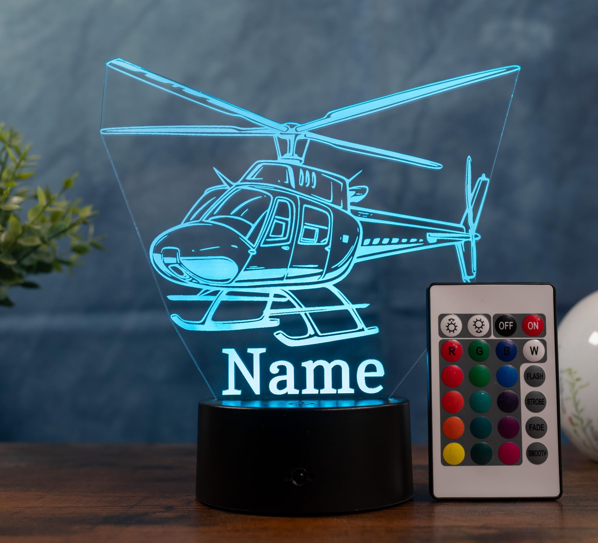 Helikopter Lampe personalisiert – LED Nachtlicht mit Name | Hubschrauber Geschenk Kinderzimmer Deko | Helicopter Light für Jungen, Männer & Luftfahrt-Fans