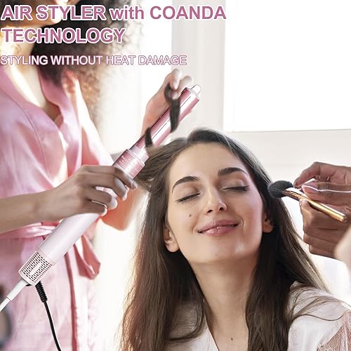 Miniatura 5 de Juego de cepillos de secador de pelo 6 en 1 de alta velocidad 110,000 RPM Ionic Hot Air Styler con rizadores automáticos, control de calor