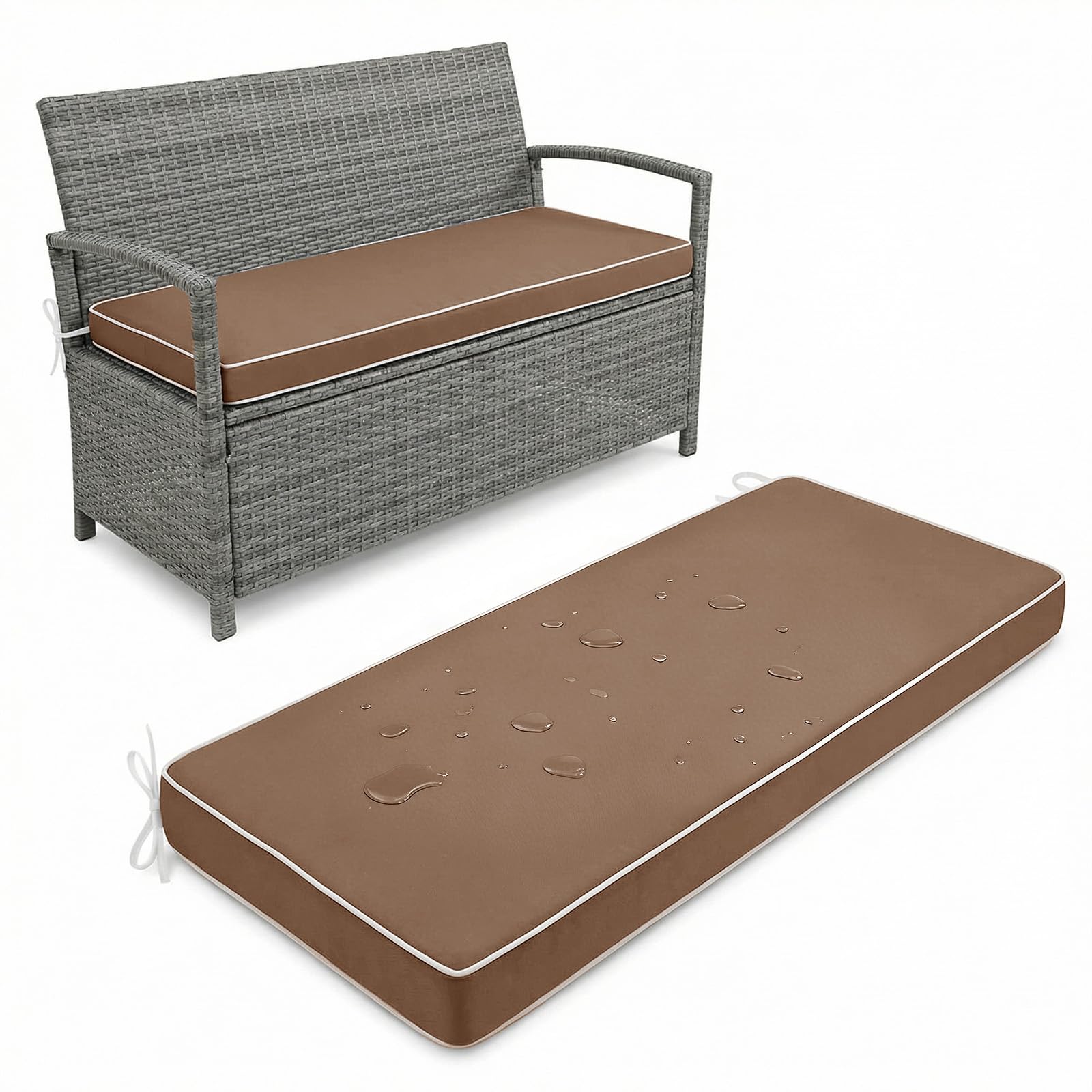 Aocase Outdoor Bench Cushion 5 cm Thick 95x30cm waterproof Garden Bench Seat Pad 2/3/4 Seater with Non-Slip Backing for Patio Bay Windows Swings Indoor/Outdoor Long Chairs Multiple Sizes,Brown — image 1