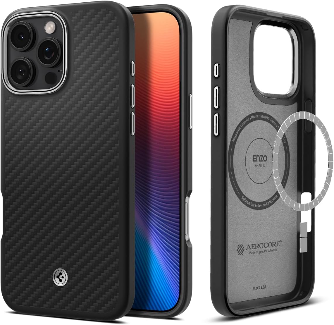 Spigen Enzo Aramid Designed for iPhone 16 Pro Max Case (2024) [Military-Grade Protection] - Black Silver