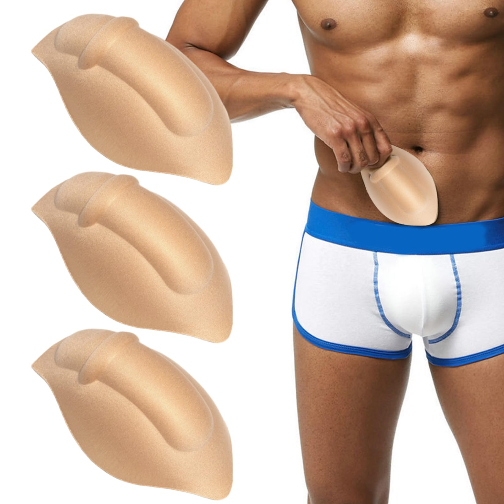 Pesoncarl Briefs, 3Pcs Bulge Enhancer Men, Sponge Bulge Enhancing Underwear, Perfect for Swimming Boxers, Briefs, Thongs, Shorts Beige