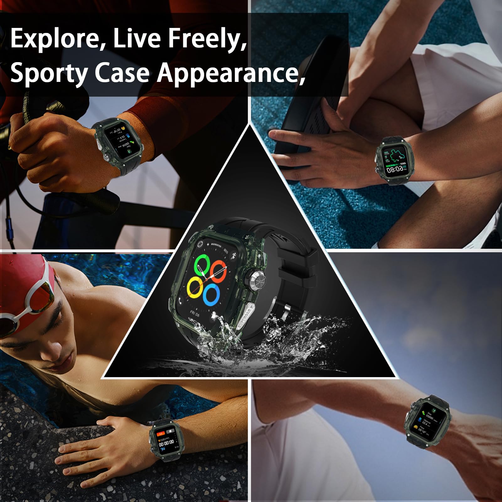 Bands with Case Compatible with Apple Watch 9/8/7 45mm, FS91 Sport Series polycarbonate Case Protective Cover for iWatch 6/SE/5/4 44/45mm Men(Dark Green)