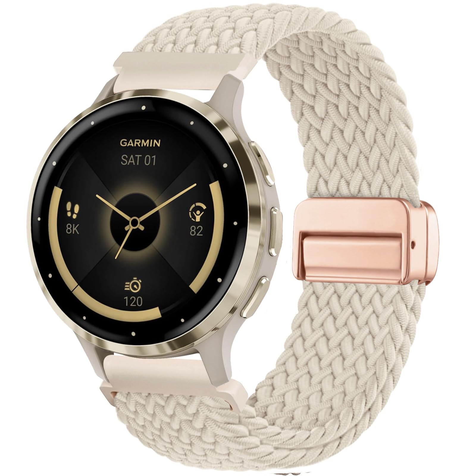 CUNUJIX Geflochtenes Armband Ersatz für Garmin Vivoactive 4S/Venu 3S/Venu 2S/Vivomove 3S Armband,18mm Elastisch Nylon Magnetverschluss Ersatzband für Garmin Forerunner 255S/265S Damen Herren
