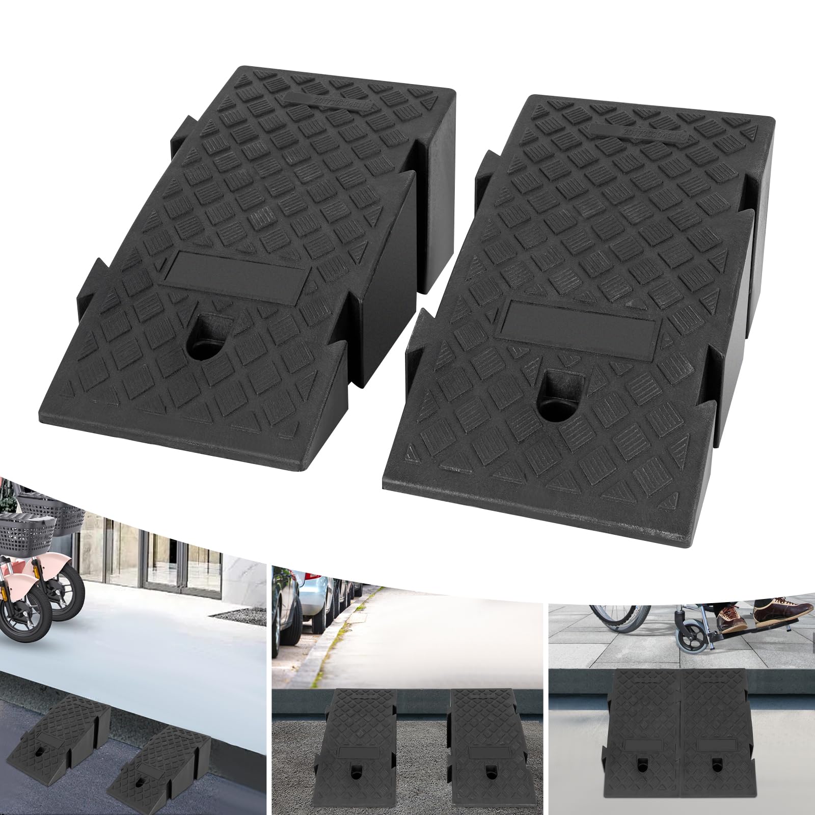 2 rampe di carico in plastica per carichi pesanti, rampa per officine automobilistiche con collegamento a pulsante, rampa portatile in plastica antiscivolo per vie, ingressi commerciali e capannoni
