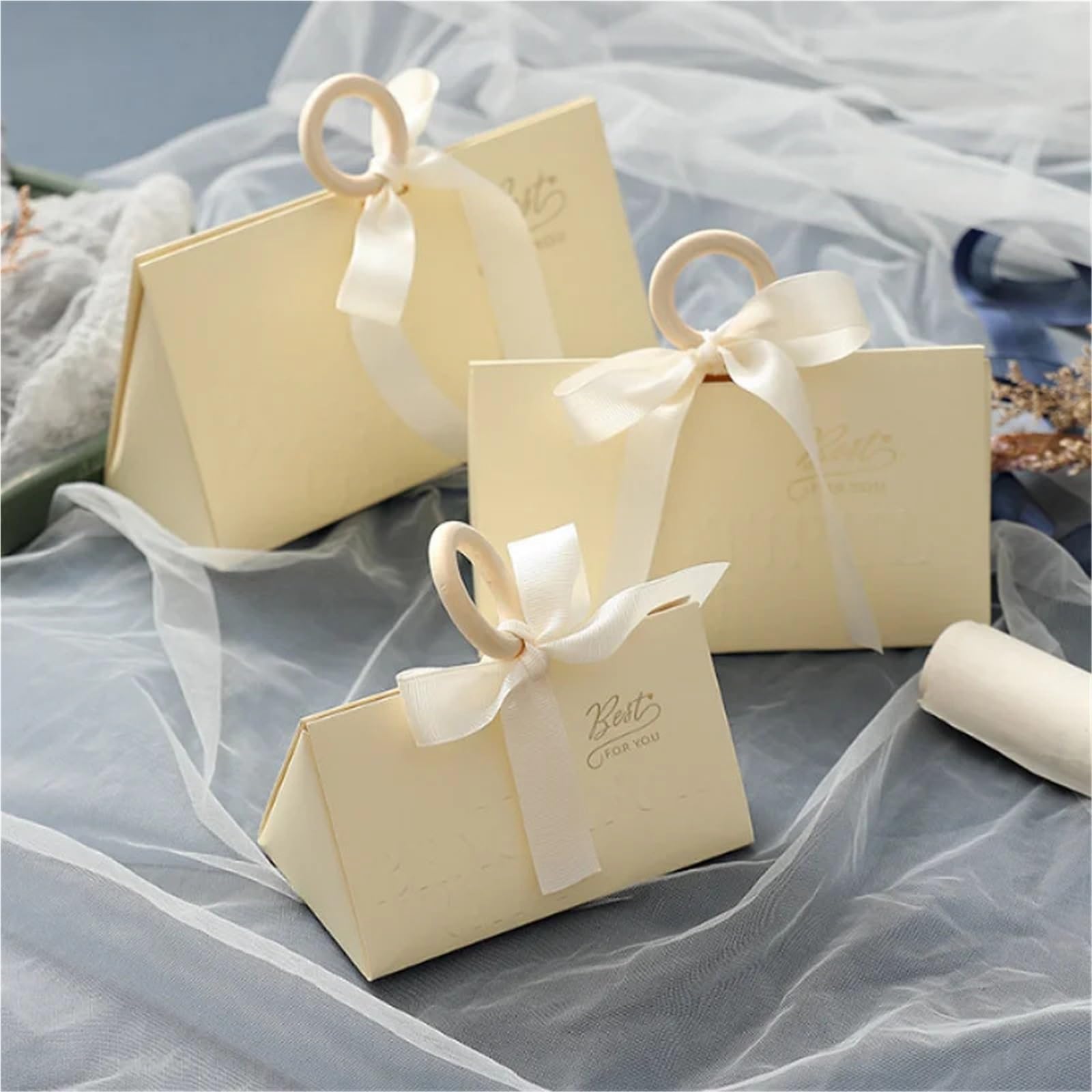 Hochzeits Süßigkeiten Box Dreieck Geschenkbox mit Hand Zeremonie Hochzeit Süßigkeiten Party einfach tragbar(Red,20pcs,21x7x10.5cm)