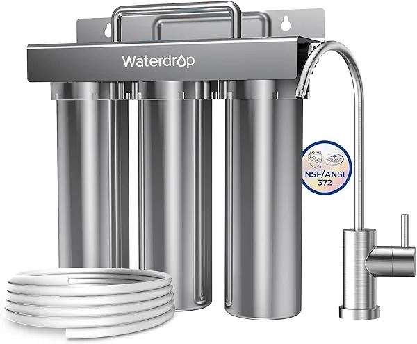 Waterdrop TST-UF-B 0.01 Micron Ultra-Filtration Under Sink Water Filter, 3-Stage Stainless Steel Under Sink Water Filtration System with Dedicated Faucet, 3 Filter Included (Drilling Require