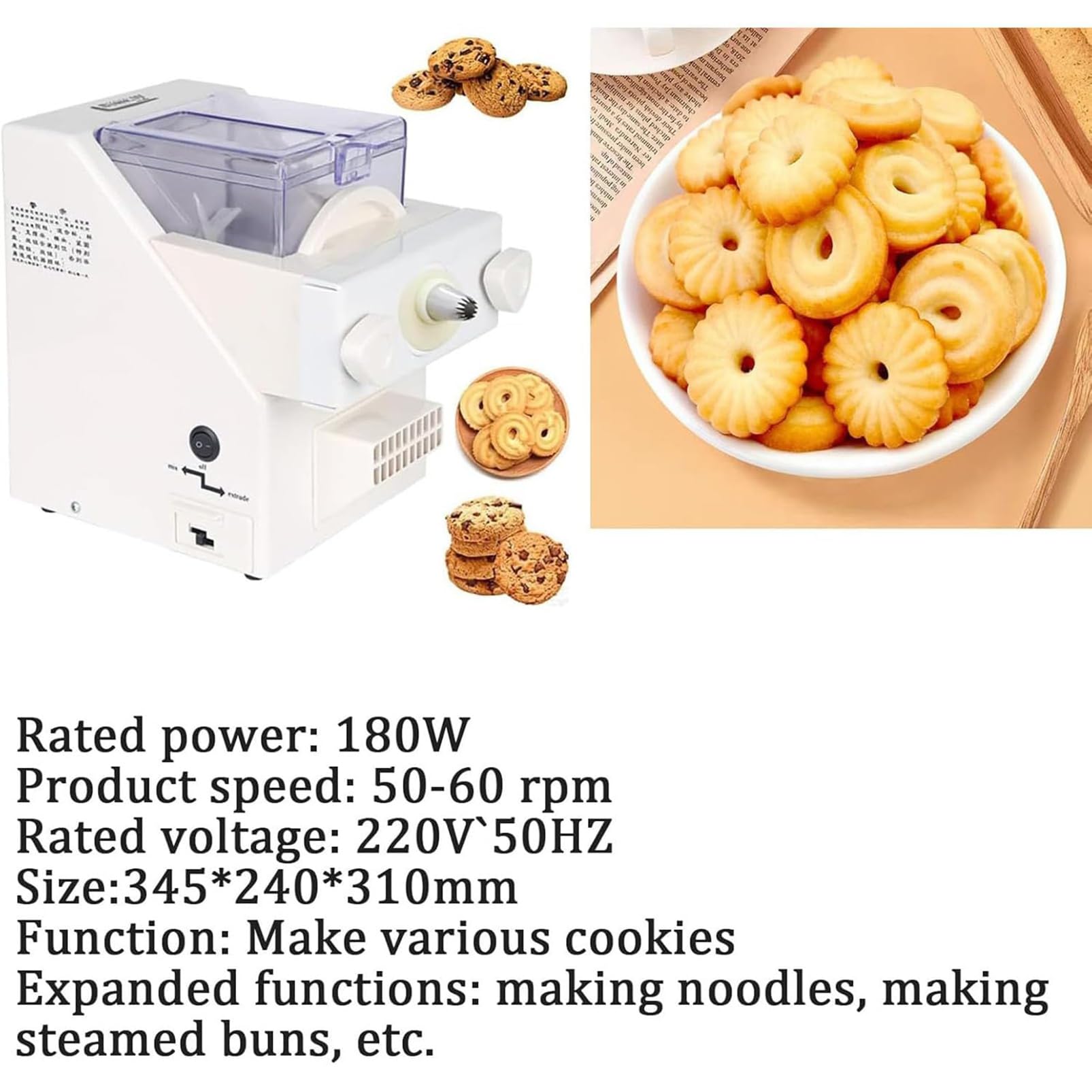 Machine Automatique De Formation De Biscuits 180w, Machine électrique à Cookies avec 8 Buses & 6 Moules à Biscuits, Presse à Cookies Haute Vitesse 50–60rpm/Min for La Pâtisserie Maison, Les