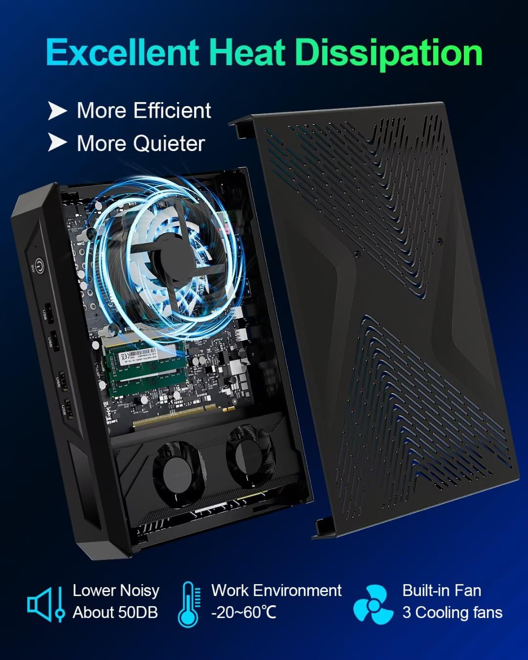 WEIDIAN Mini Gaming PC RTX 3050, Micro Computer Win 11 Pro 13a Gen i7-13700H 64GB RAM 512GB NVME SSD 1TB HDD, 8K 2DP 2HD, WiFi6 BT5.2, 8USB, Mini PC Gaming con Scheda Grafica per Giochi