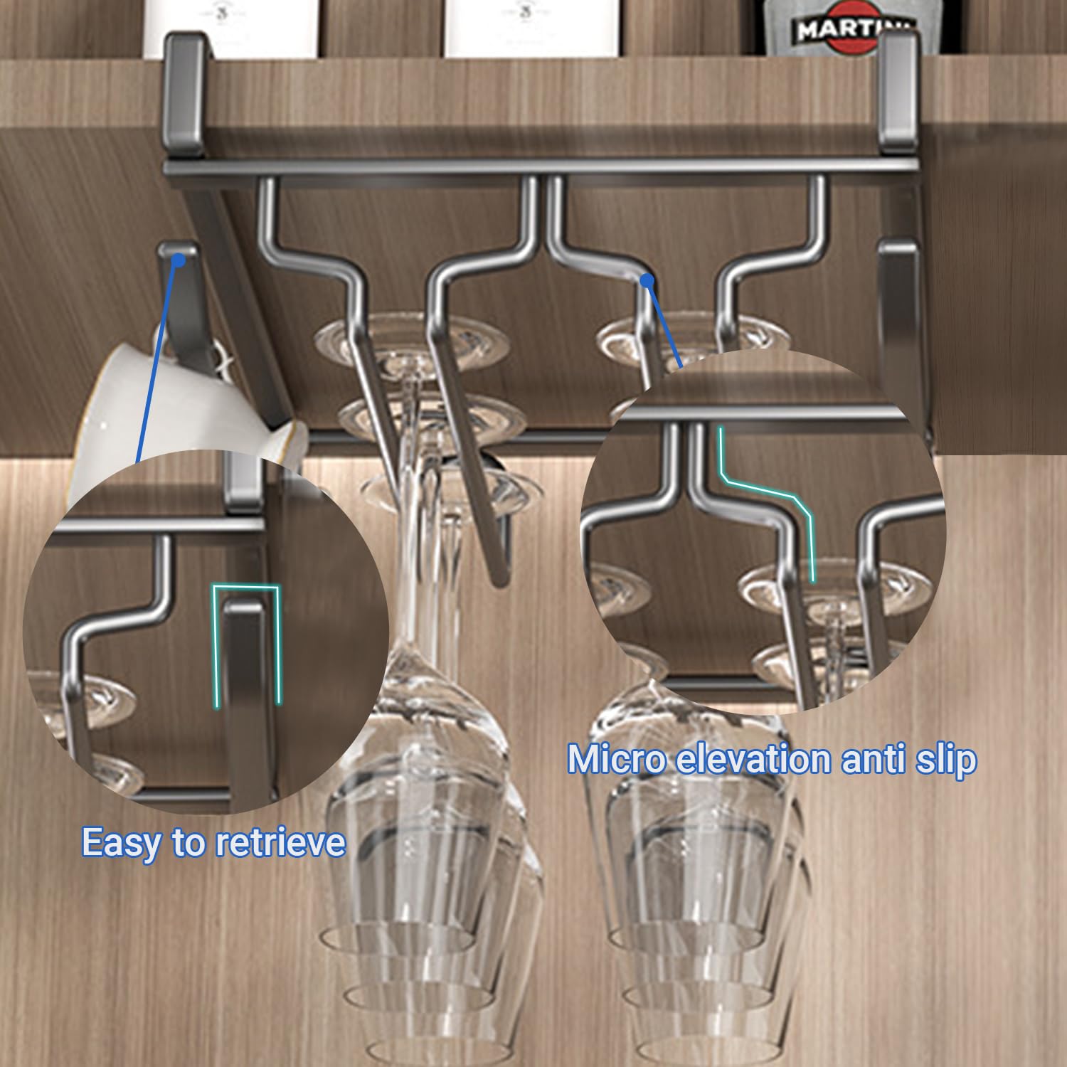 Porta Bicchieri Sospesi,Porta Bicchiere da Vino Sospeso,Portabicchieri Sospeso,Sospesi per Calici Bicchiere da Vino,Portabicchieri Appendere, ideale per bar, caffè, ristorante,grigio