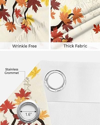 Miniatura 6 de Fall Thanksgiving Doorway Curtains - Blackout Curtains 78 Inches Long, Blue Pumpkin Gnomes Maple Leaf Rustic Sliding Door Curtains Grommet Window