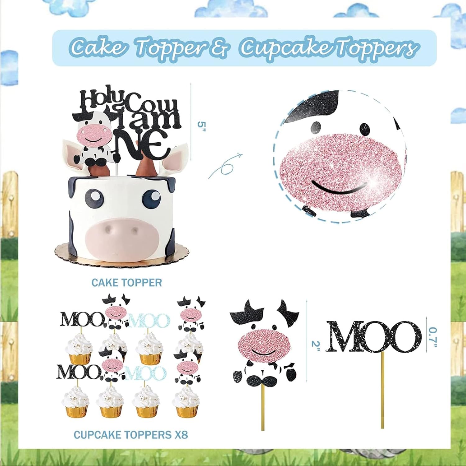 118 PCs Holy Cow Im One Birthday Decorations Boy, Hombae Cow First Party Decorations Backdrop Balloon Garland Monthly Photo High Chair Banner Cake Cupcake Topper Crown Box Poster White Black Blue