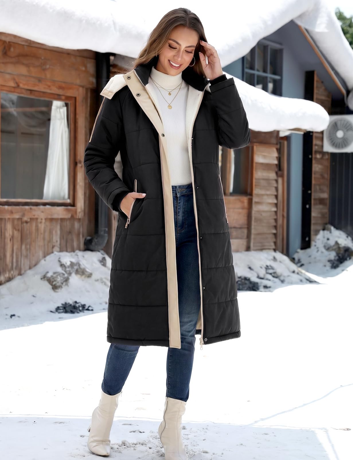 Tuopuda Giacca Donna Lungo Calda Invernale Idrorepellente Cappuccio