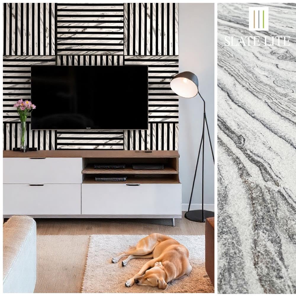 Slate-Lite Arctic White panel akustyczny 240 x 60 cm, okładzina ścienna, panel akustyczny, panel ścienny na filcu, powierzchnia z echkamienia, izolacja akustyczna, izolacja akustyczna