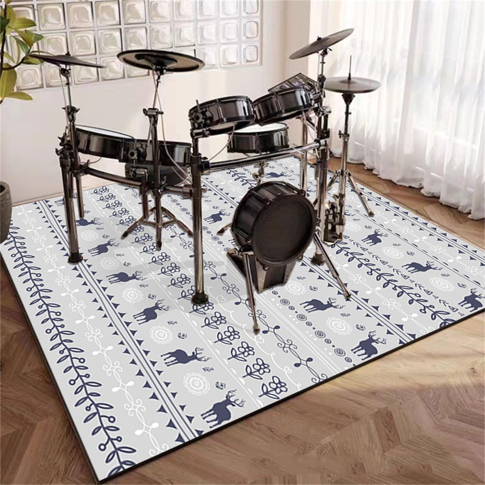 Hixingo Tappeto Insonorizzante per Batteria Acustica, Tappetino per Batteria Elettronica e Percussioni Tappetino Insonorizzante Antiscivolo per Musica Pratica (Alce blu,1.2 * 1.6m)