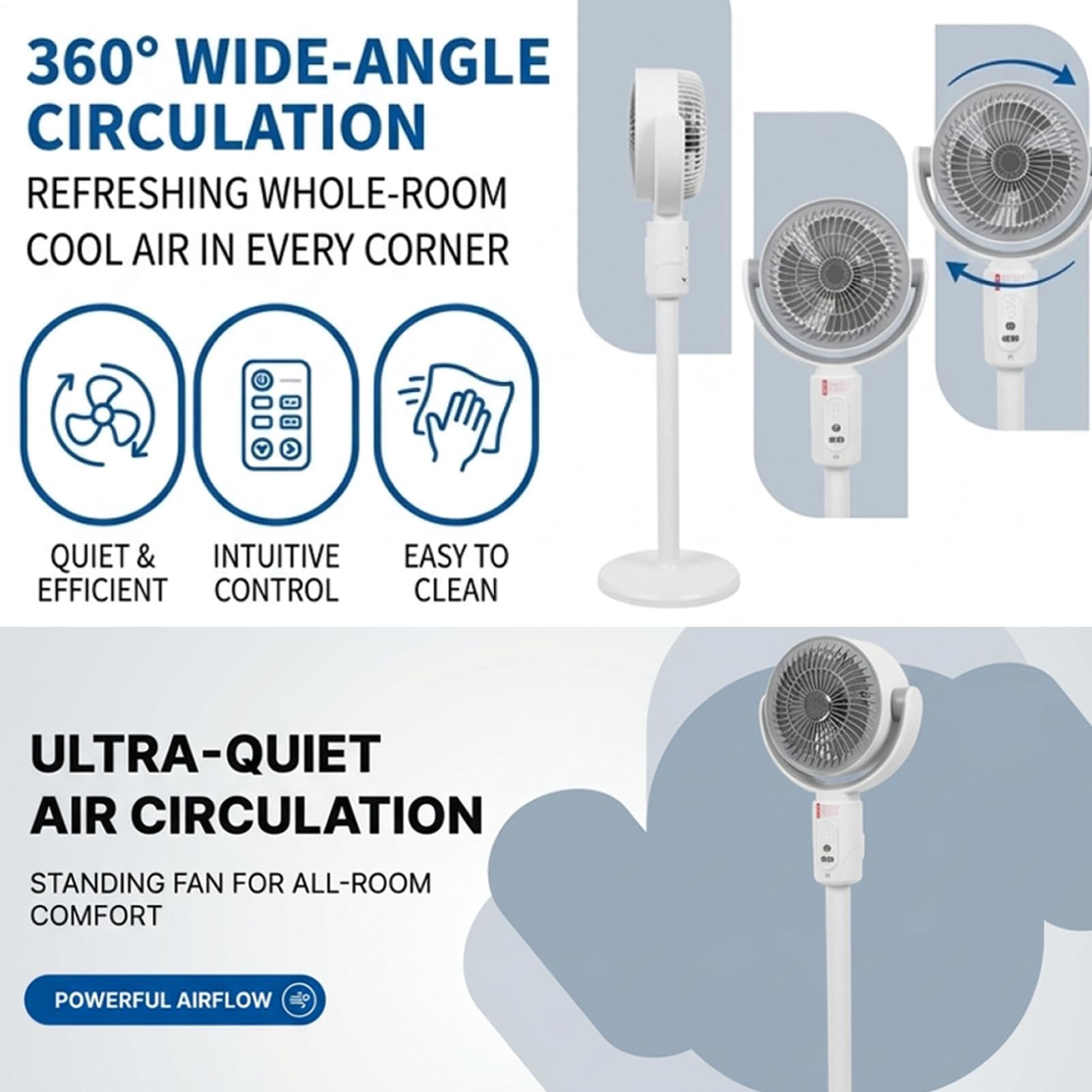 Ventilador De Pie Dormitorio Ajustable, Recargable, Bajo Nivel de Ruido y 3