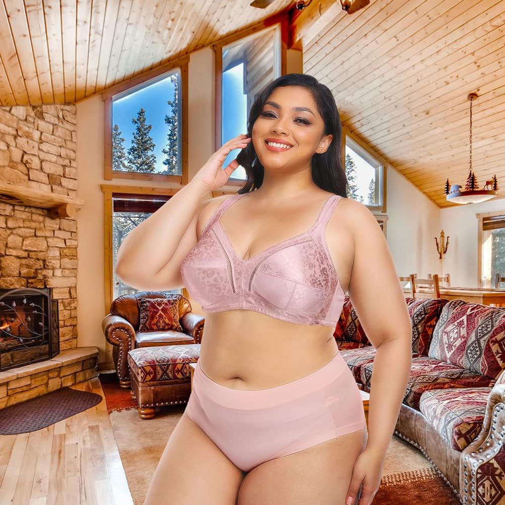 H HIAMIGOS Women's Full Figure Jacquard Wire Free Minimizer Bra
