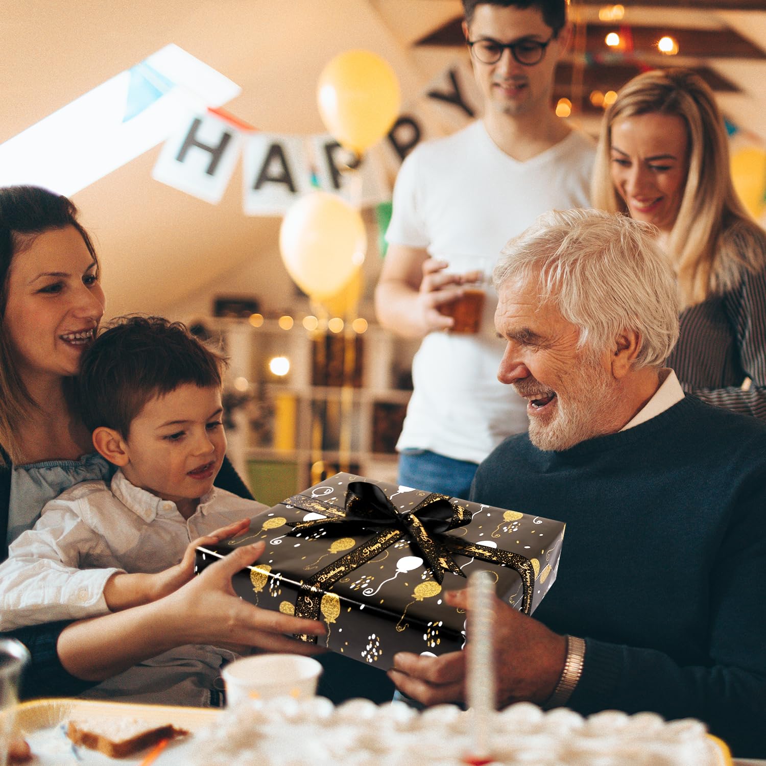 Rouleau Papier Cadeau Noir Mat 43cm X 10m - Emballage Cadeau Métallisé Pour Anniversaire Noël