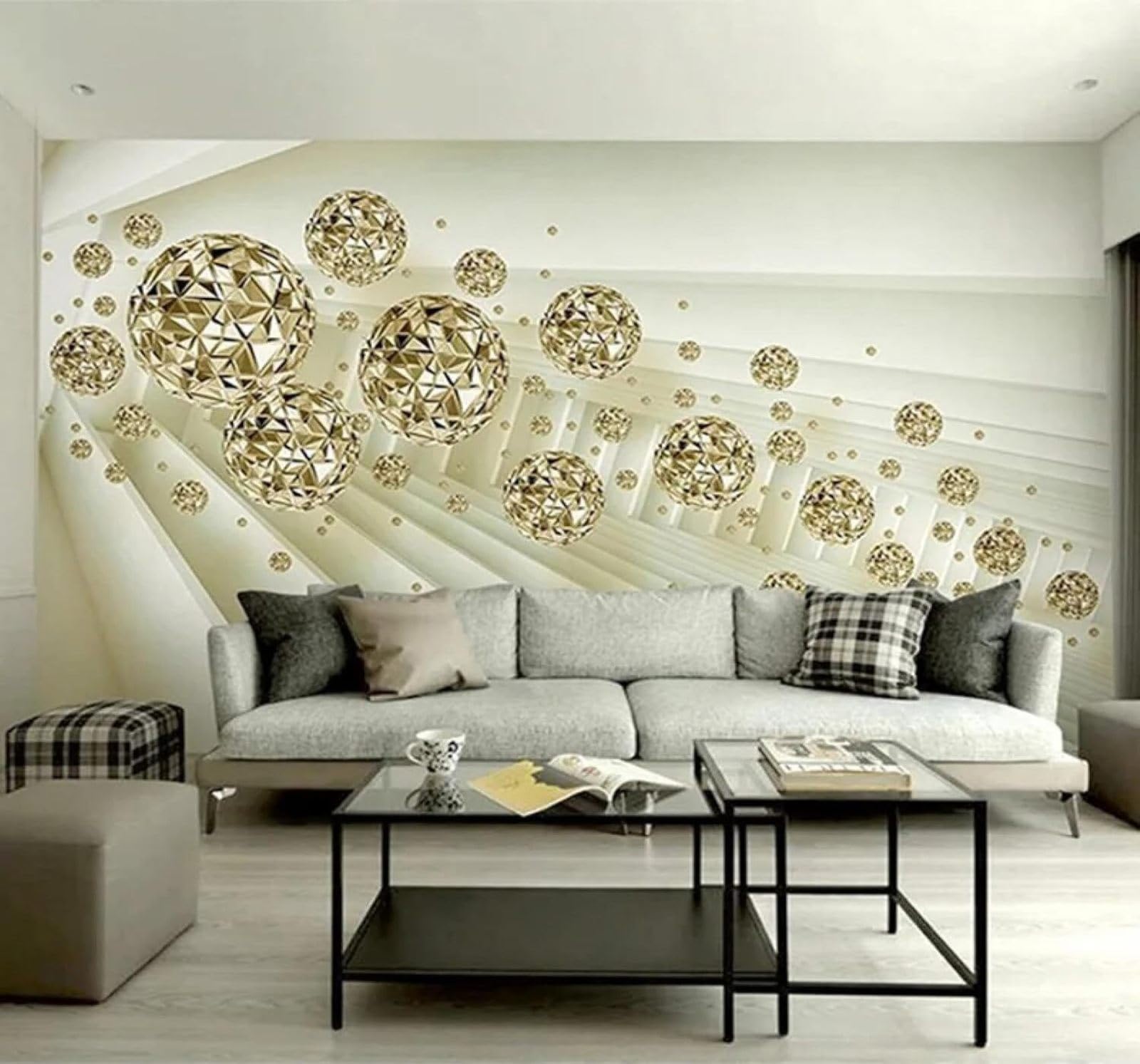 Xlming 250Cm×170Cm(B×H) Abstract Luxury Golden Ball Geometric Space 3D Wallpaper Luxury Home Dining Decor Paste Sofa Living Room The Wall For Bedroom Mural-250Cm×170Cm