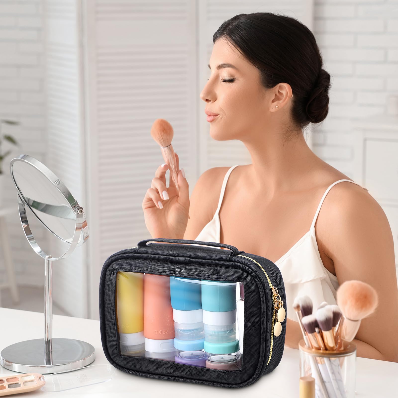 Kigeli 4 trousse trasparenti da viaggio per articoli da toeletta, piccole custodie per cosmetici, impermeabili, portatili, in pelle, con cerniera, organizer per auto, accessori essenziali per donne