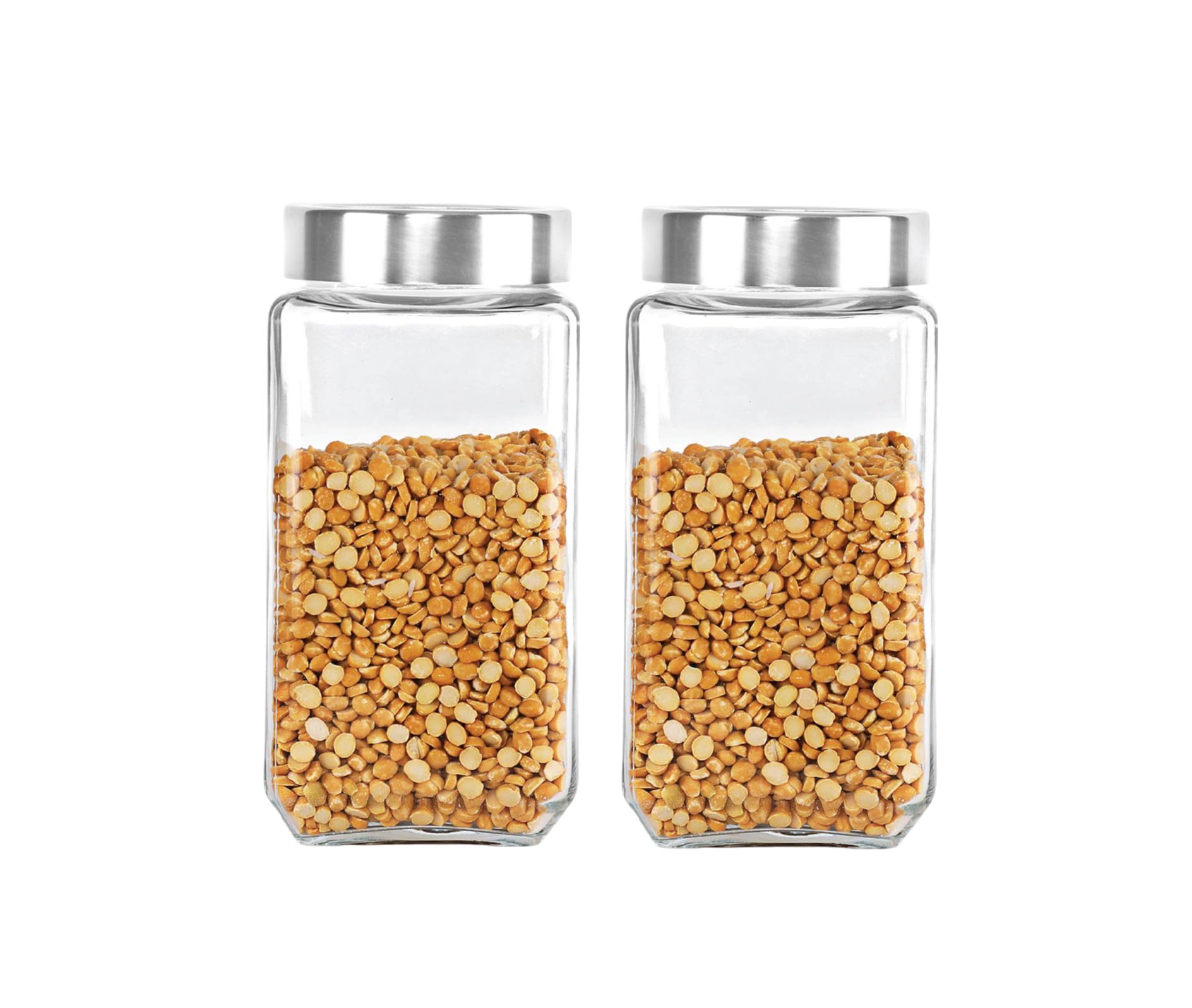 CELLO Qube Fresh Glass Storage Jar | Container with Air tight Silver M