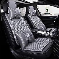 Vista 17 de Fundas de asiento de coche Bling Retro de moda en estilo de celosía de seda y cuero Fundas de asiento para el frente y la parte trasera Ajuste