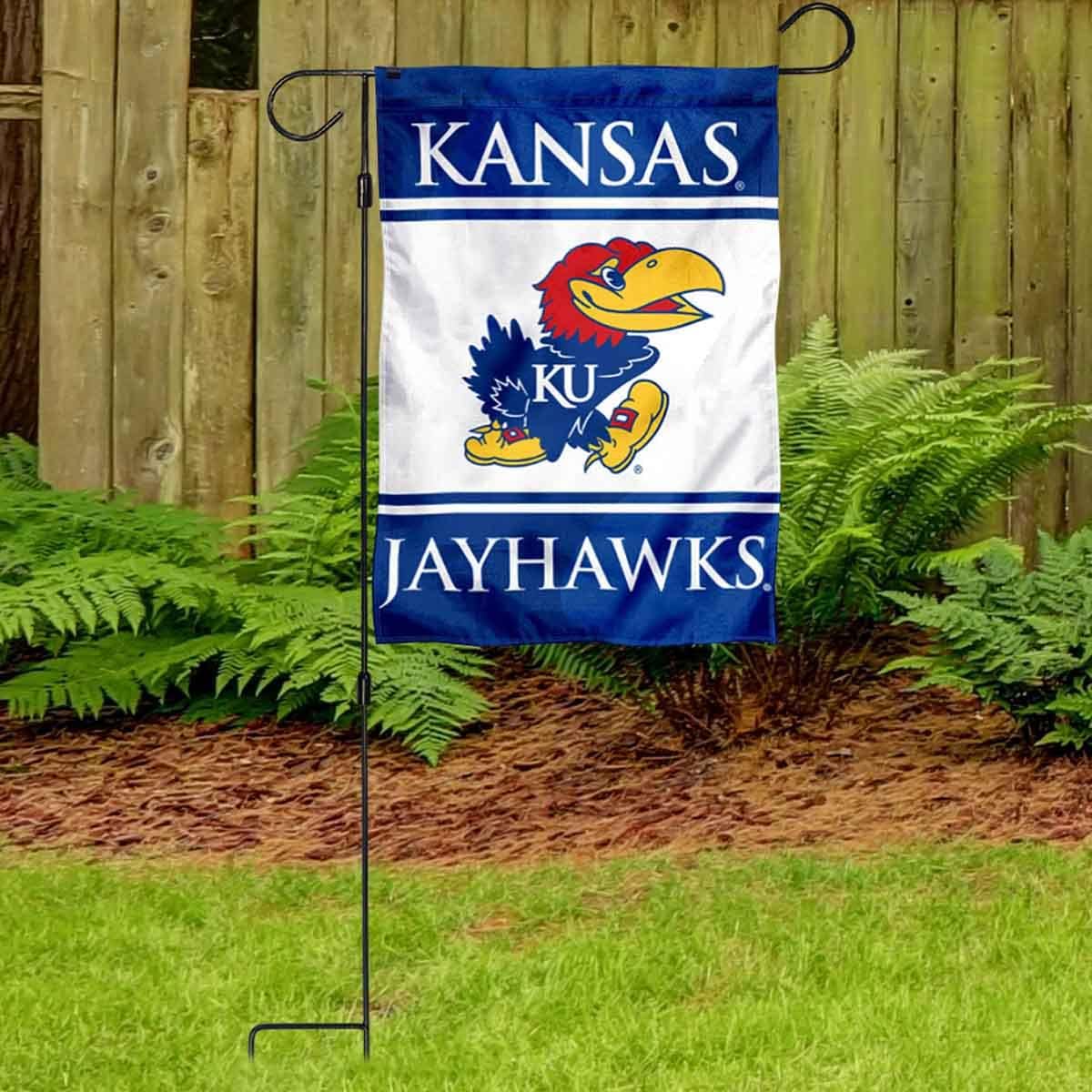 Kansas KU Jayhawks Garden Banner Flag with Flag Pole Stand Set - Image 3