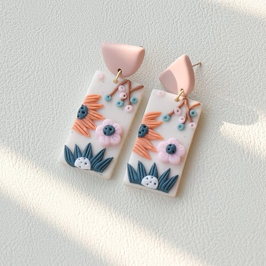 Handmade Ceramic Clay Adorable Geometric Drop Earrings for women