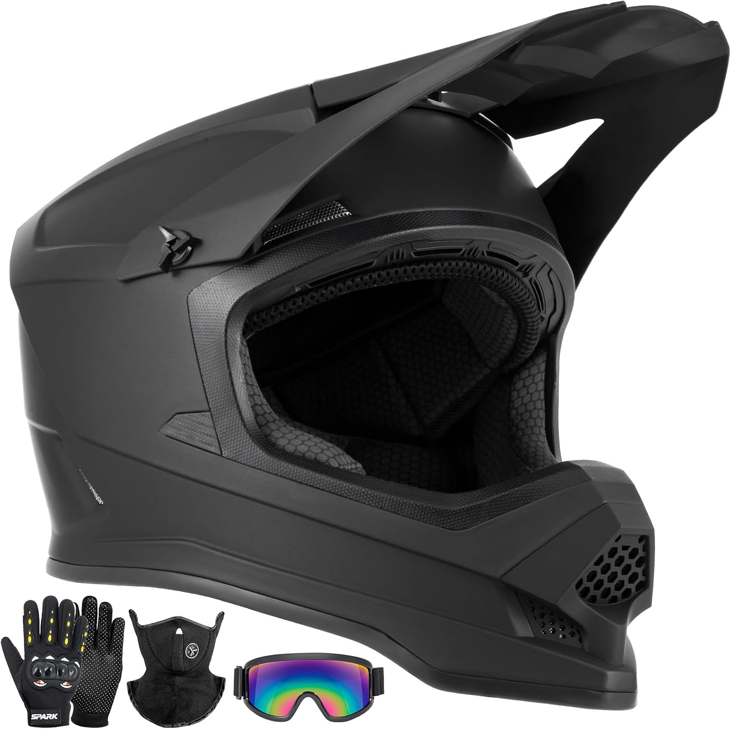 Adult Dirt Bike Helmet for Men Women, Offroad Motorcycle Helmets DOT Approved, Lightweight Motocross Helmet with Goggles Gloves and Mask for Motorbike ATV Enduro Trail Riding
