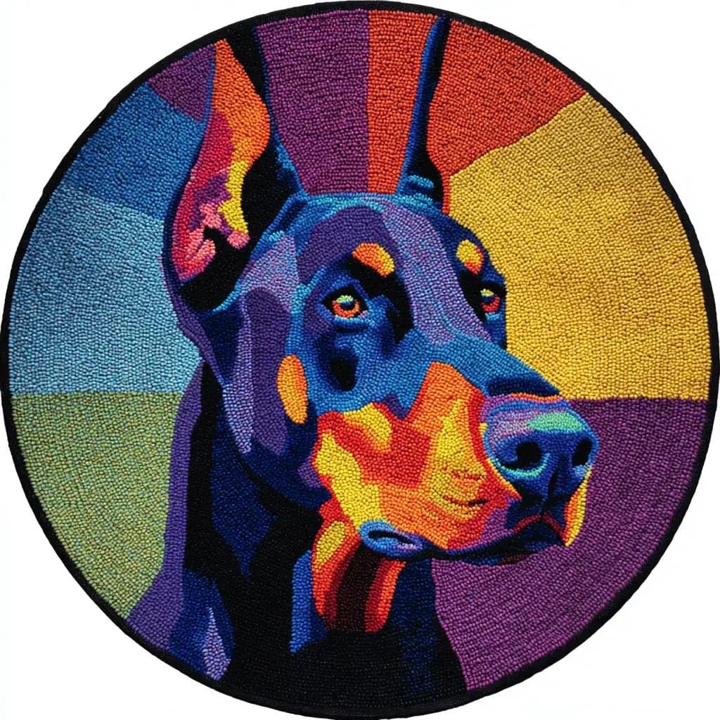 Wallustrioaw B Round Latch Hook Rug Kits Doberman For Adults And Starter 50*50Cm