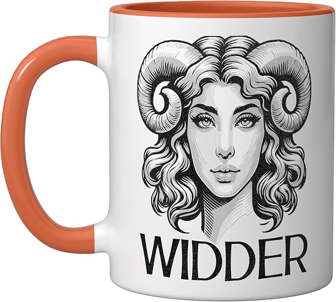 Astrological Sign Aries Birthday March April Ascendant Ceramic Mug, Orange/White