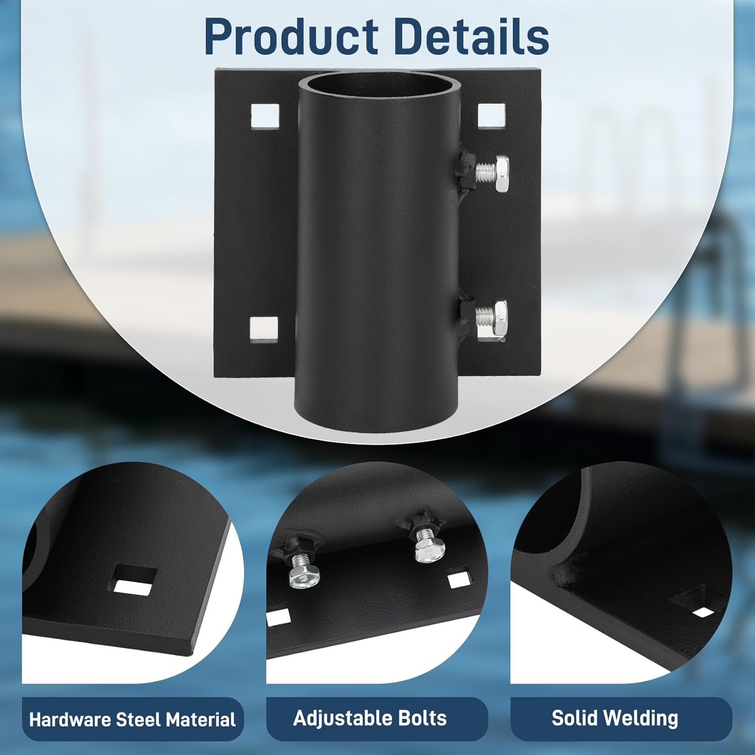 Dock Pole Pipe Leg Holder Sleeve, Stationary Dock Side Leg Pipe Holder with 7/16" Hole for 3/8" Carriage Bolt, Heavy-Duty Dock Bracket Hardware for Dock Pipeline Support