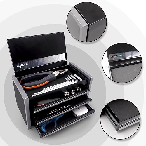 Miniatura 3 de sdroceRyaM Mini caja de herramientas de metal, caja de herramientas apilable de acero portátil de 3 cajones, pequeña caja de herramientas con forros