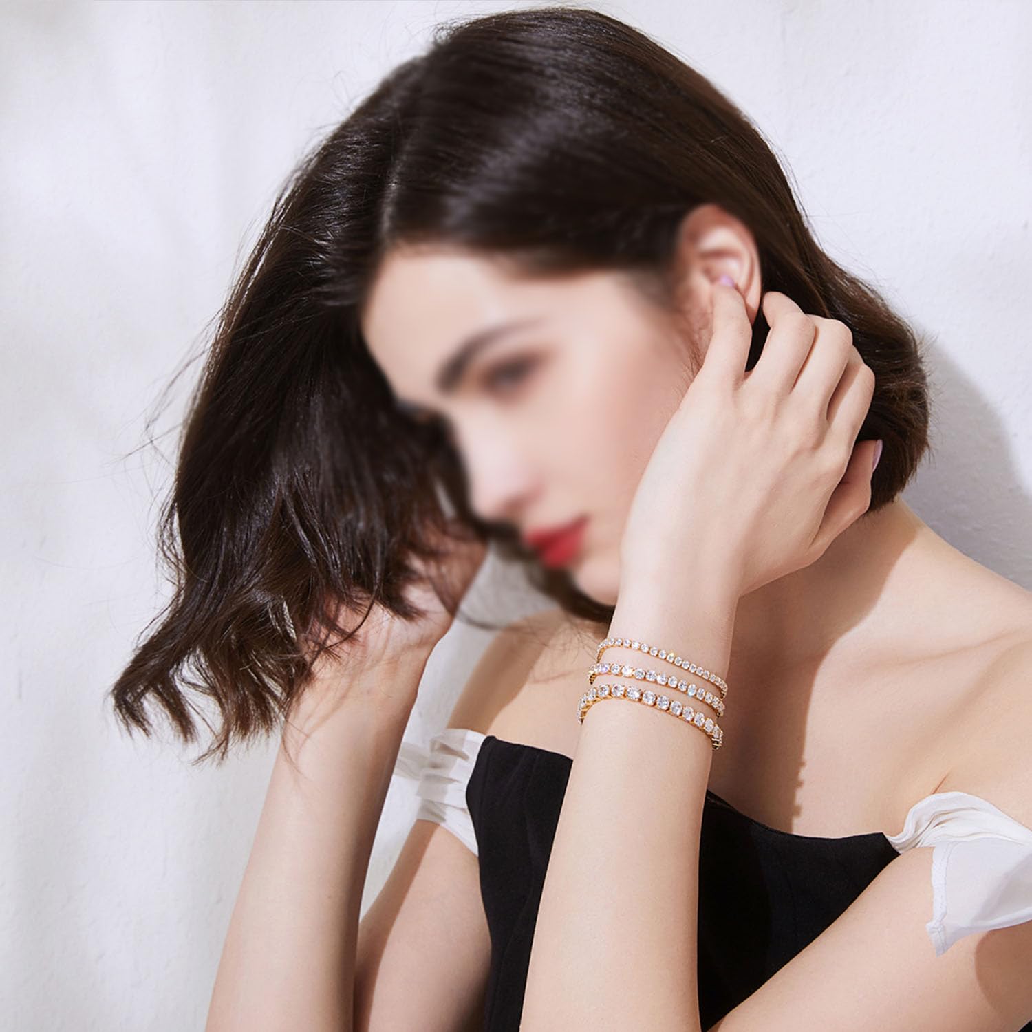 YCTTKDD 2 ück 18 Karat vergoldetes 4 mm kubisches Oxid-Messing-Zirkon-klassisches Tennisarmband, Damen-Goldarmband (Größe 7,48 Zoll)