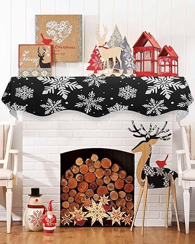 Miniatura 3 de Bufanda de Navidad con copos de nieve negros y blancos, decoración de cubierta de chimenea, copos de nieve de invierno, Navidad, fiesta de otoño,